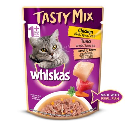 Whiskas Adult (1+ Year) Tasty Mix Wet Cat Food - Chicken, Tuna &  Carrot in Gravy (70 g)