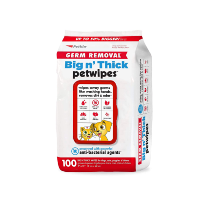 Big 'n Thick Extra Large Germ Removal Pet Wipes ?V Cleans Face, Ears, Body and Eye Area ?V Super Convenient, Ideal for Home or Travel- Wipes for Pets