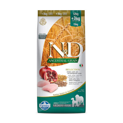 Farmina N&D Ancestral Grain - Selection - Chicken & Pomegranate - Dog Dry Food - Adult - Medium & Maxi Breed