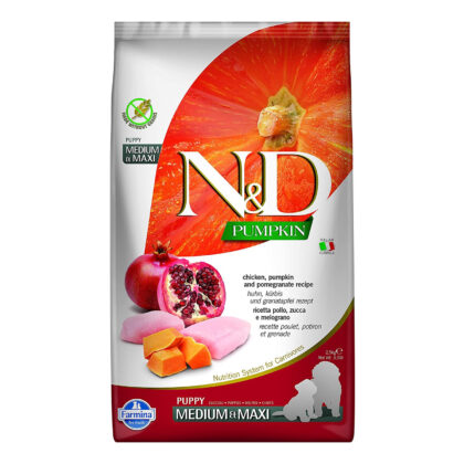 Farmina N& D Pumpkin, Grain Free, Dry Dog Food, Puppy Medium &  Maxi Breed, Chicken &  Pomegranate