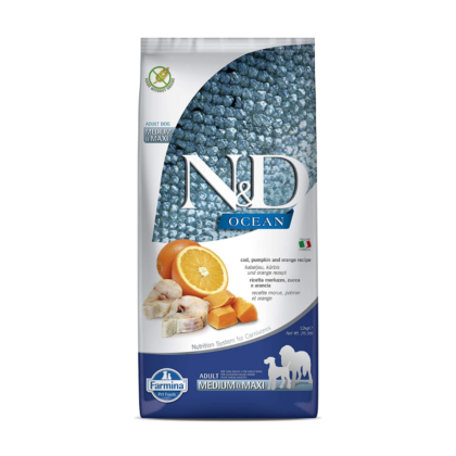 Farmina N&D Ocean Codfish Pumpkin & Orange Grain Free Medium & Maxi Breed Adult Dry Dog Food