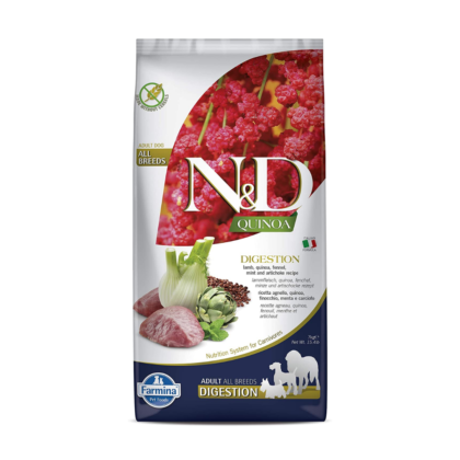 FARMINA N&D Quinoa Digestion Dry Dog Food, Grain-Free, Adult Breed, Lamb Mint and Fennel