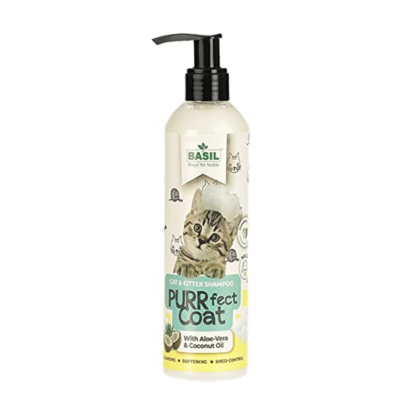 Basil Perfect Cat & Kitten Shampoo with Aloe Vera & Coconut Oil for Cleaning, Softening, Shed-Control - 300 ml