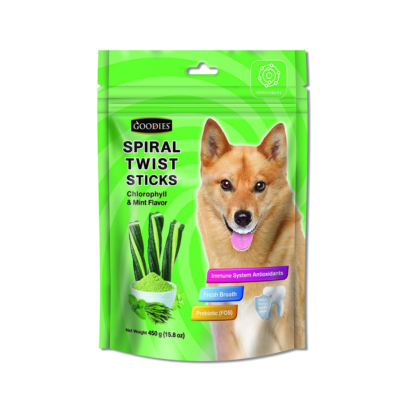 Goodies Dog Energy Treats Spiral Twist Stick Chlorophyll & Mint Flavor Healthy Snack & Training Treat 450gm