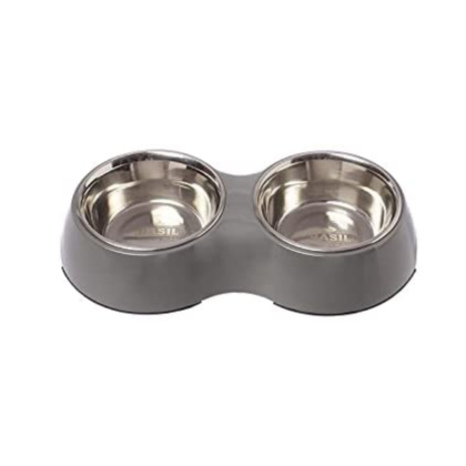 Basil Pet Double Melamine Heavy Feeding Bowl - Light Grey