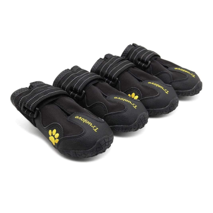 True Love Dog Shoes Waterproof Anti-Slip Rain Boots with Reflective Black