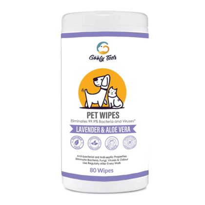 Goofy Tails Pet Wipes for Dogs,Cats and Puppies (80 Wipes) | Antibacterial and Antiseptic Grooming Wipes | Lavender & Aloe Vera Moisturizing Wipes