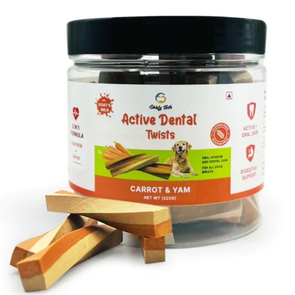 Goofy Tails Active Dental Sticks | Dog Treats Non-Vegetarian | Dental Sticks for Dogs (Carrot & Yam) 220gm